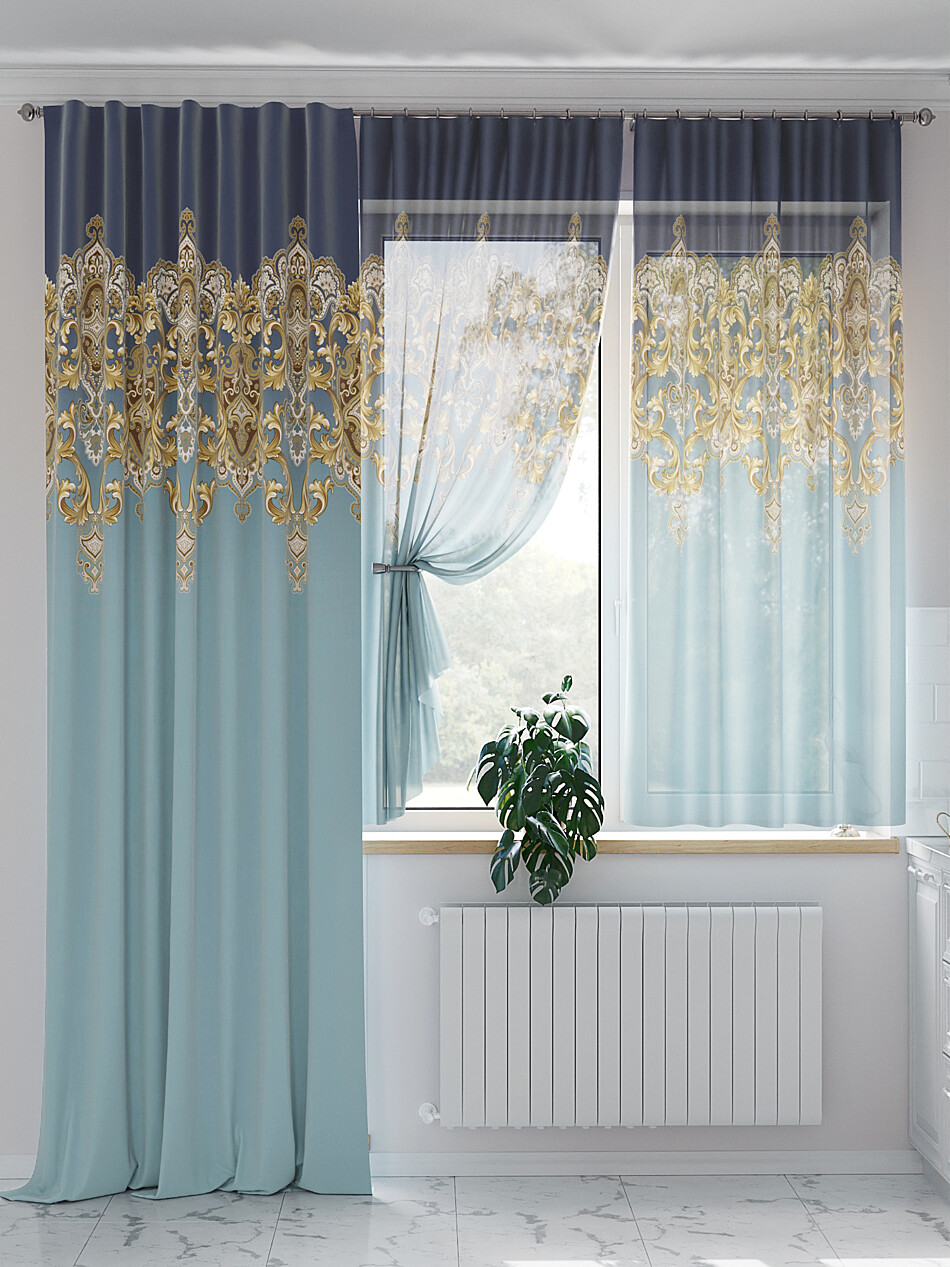 Фото №1306778 - 9524134 - Портьера 150х260 см. — 1 шт., вуаль 150х180 см — 2 шт. - Комплект штор