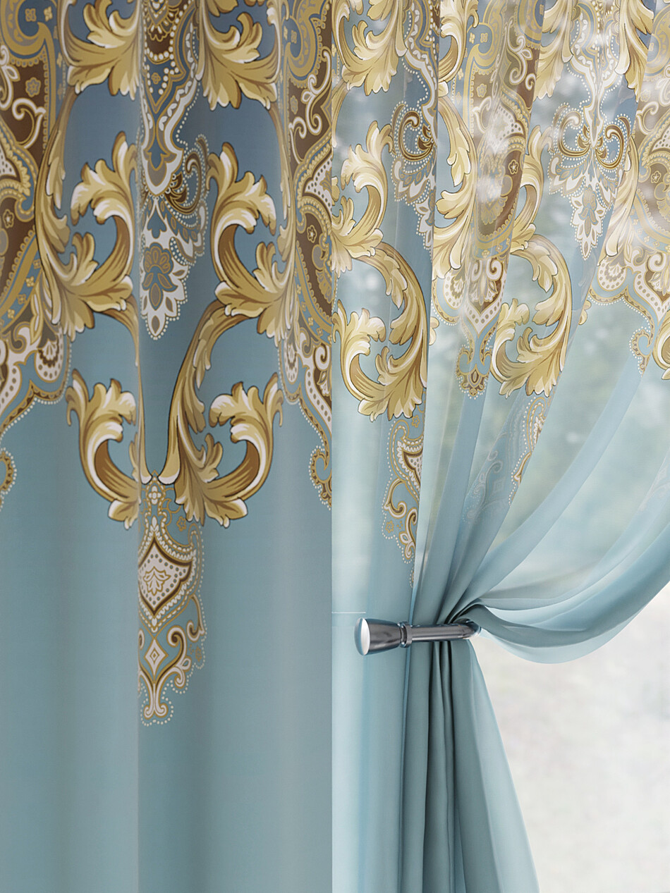 Фото №1306780 - 9524134 - Портьера 150х260 см. — 1 шт., вуаль 150х180 см — 2 шт. - Комплект штор