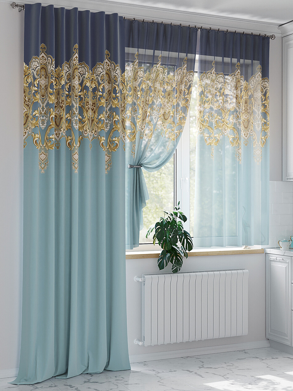 Фото №1306781 - 9524134 - Портьера 150х260 см. — 1 шт., вуаль 150х180 см — 2 шт. - Комплект штор