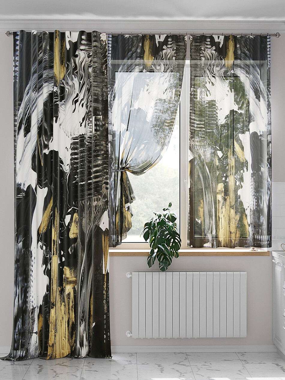 Фото №1305843 - 9524182 - Портьера 150х260 см. — 1 шт., вуаль 150х180 см — 2 шт. - Комплект штор