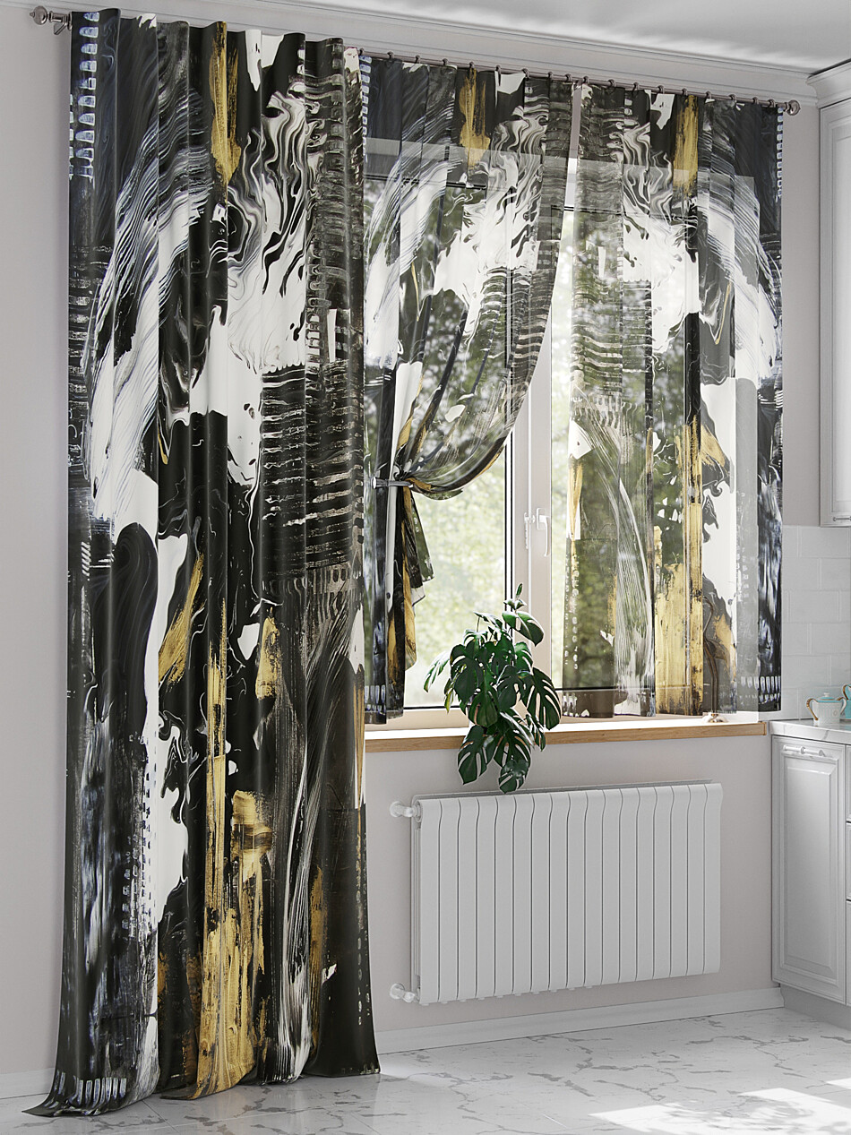 Фото №1305845 - 9524182 - Портьера 150х260 см. — 1 шт., вуаль 150х180 см — 2 шт. - Комплект штор