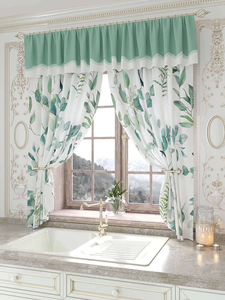 Фото №1299543 - 9934159180 - Портьеры 150х160 см. — 2 шт., Ламбрекен 300х40 см. — 1 шт. - Комплект штор