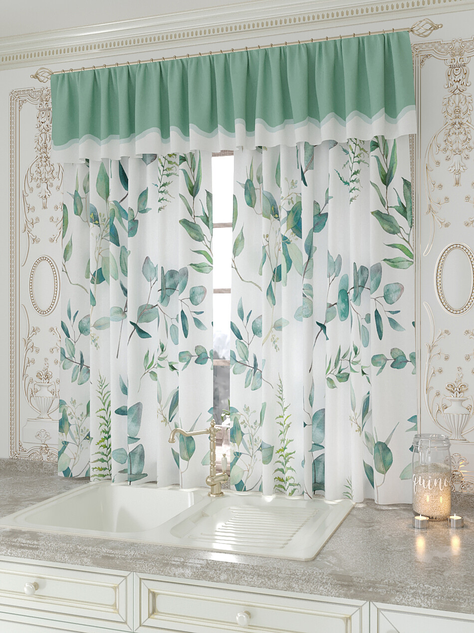 Фото №1299544 - 9934159180 - Портьеры 150х160 см. — 2 шт., Ламбрекен 300х40 см. — 1 шт. - Комплект штор