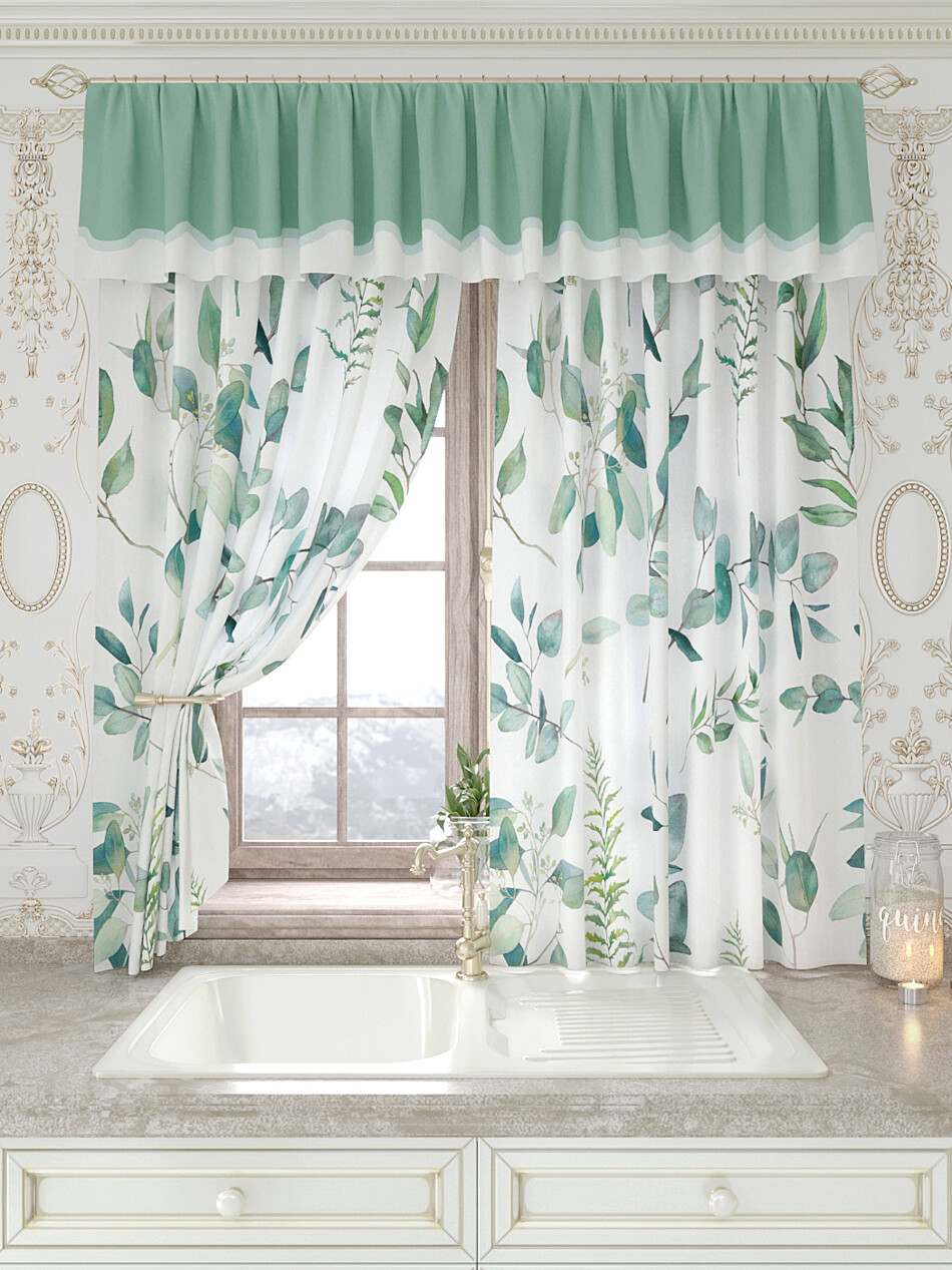 Фото №1299551 - 9934159180 - Портьеры 150х160 см. — 2 шт., Ламбрекен 300х40 см. — 1 шт. - Комплект штор