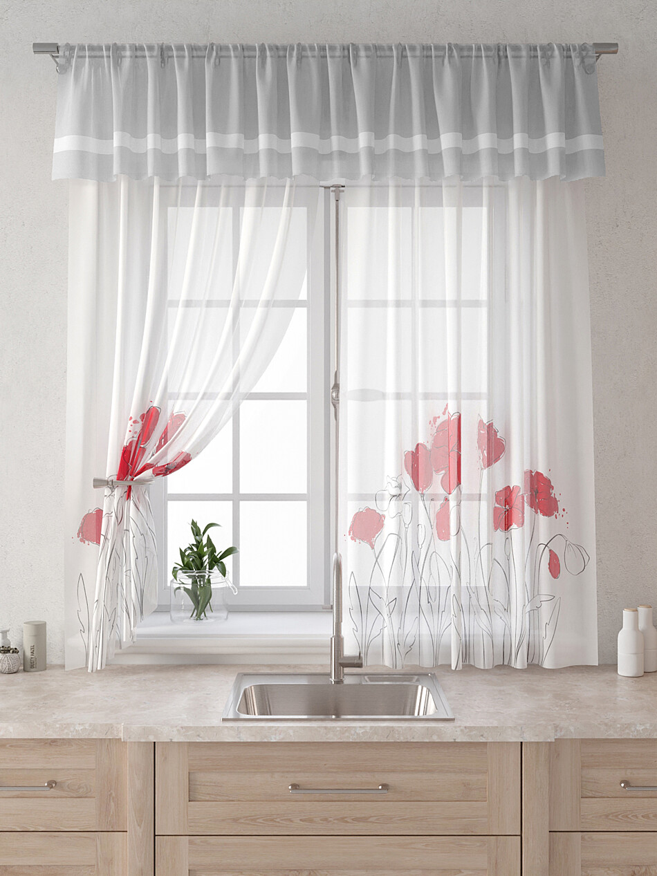 Фото №1313693 - 9915031180 - Вуаль 150х180 см — 2 шт., Ламбрекен 300х40 см — 1 шт. - Комплект штор