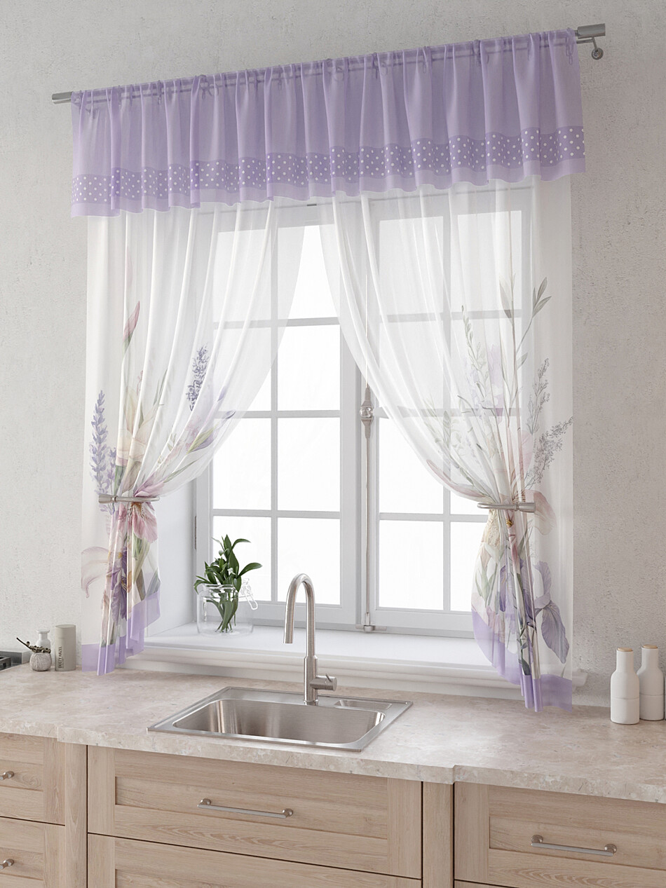 Фото №1314050 - 9915094180 - Вуаль 150х180 см — 2 шт., Ламбрекен 300х40 см — 1 шт. - Комплект штор