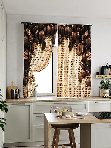 Шторы коричного цвета для кухни 9920104 - 6